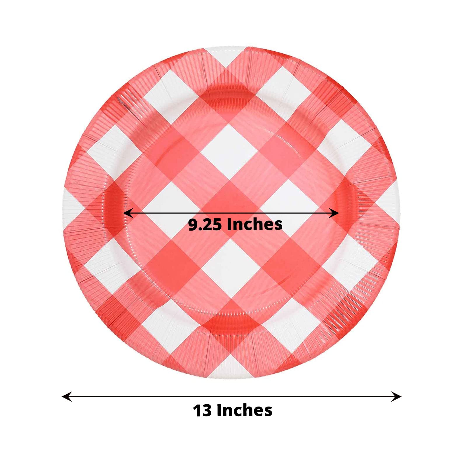 Tableclothsfactory 10 Pack | 13" Red/White Buffalo Plaid Disposable Serving Trays, Round Checkered Sunray Cardboard Charger Plates - 350 GSM - Image 3