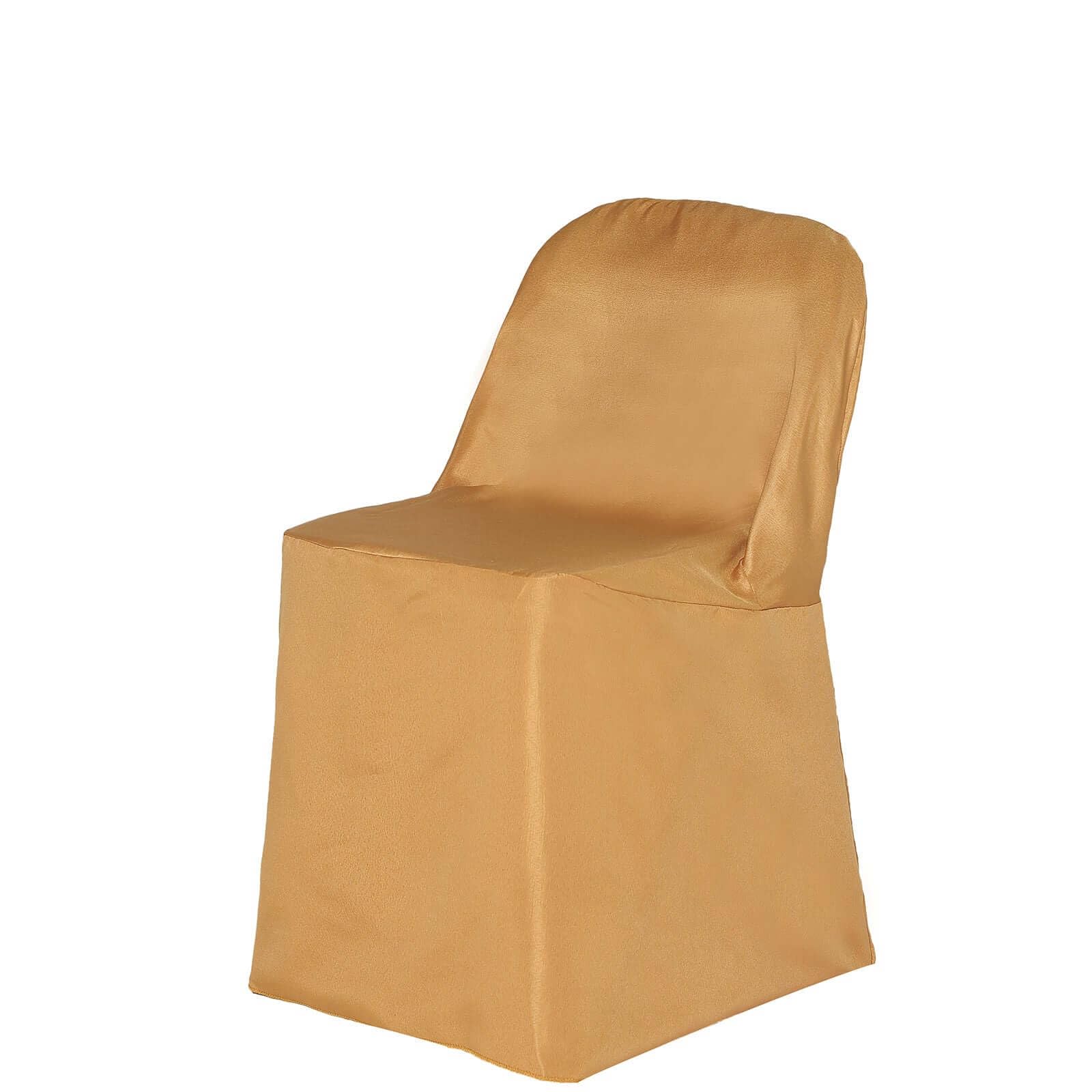 Tableclothsfactory 10PCS Gold Linen Polyester Folding Chair Cover Dinning Chair Slipcover for Wedding Party Event Banquet Catering - Image 3
