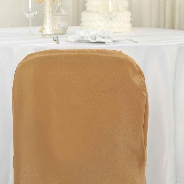 Tableclothsfactory 10PCS Gold Linen Polyester Folding Chair Cover Dinning Chair Slipcover for Wedding Party Event Banquet Catering - Image 4