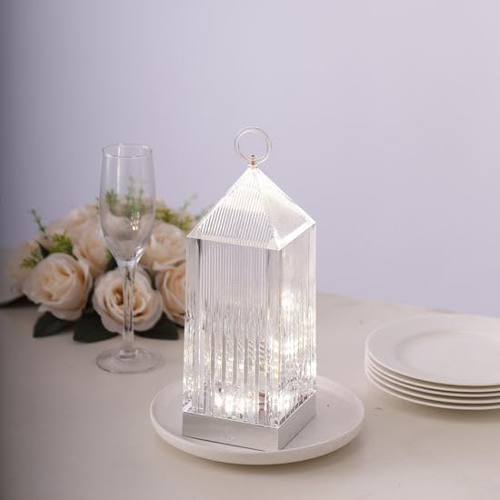 Tableclothsfactory 11" Retro Lighthouse Style LED Crystal Lantern Table Lamp, Rechargeable Touch Control Acrylic Decorative Night Light - Image 5