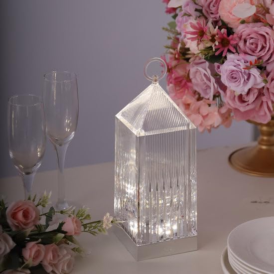Tableclothsfactory 11" Retro Lighthouse Style LED Crystal Lantern Table Lamp, Rechargeable Touch Control Acrylic Decorative Night Light - Image 7