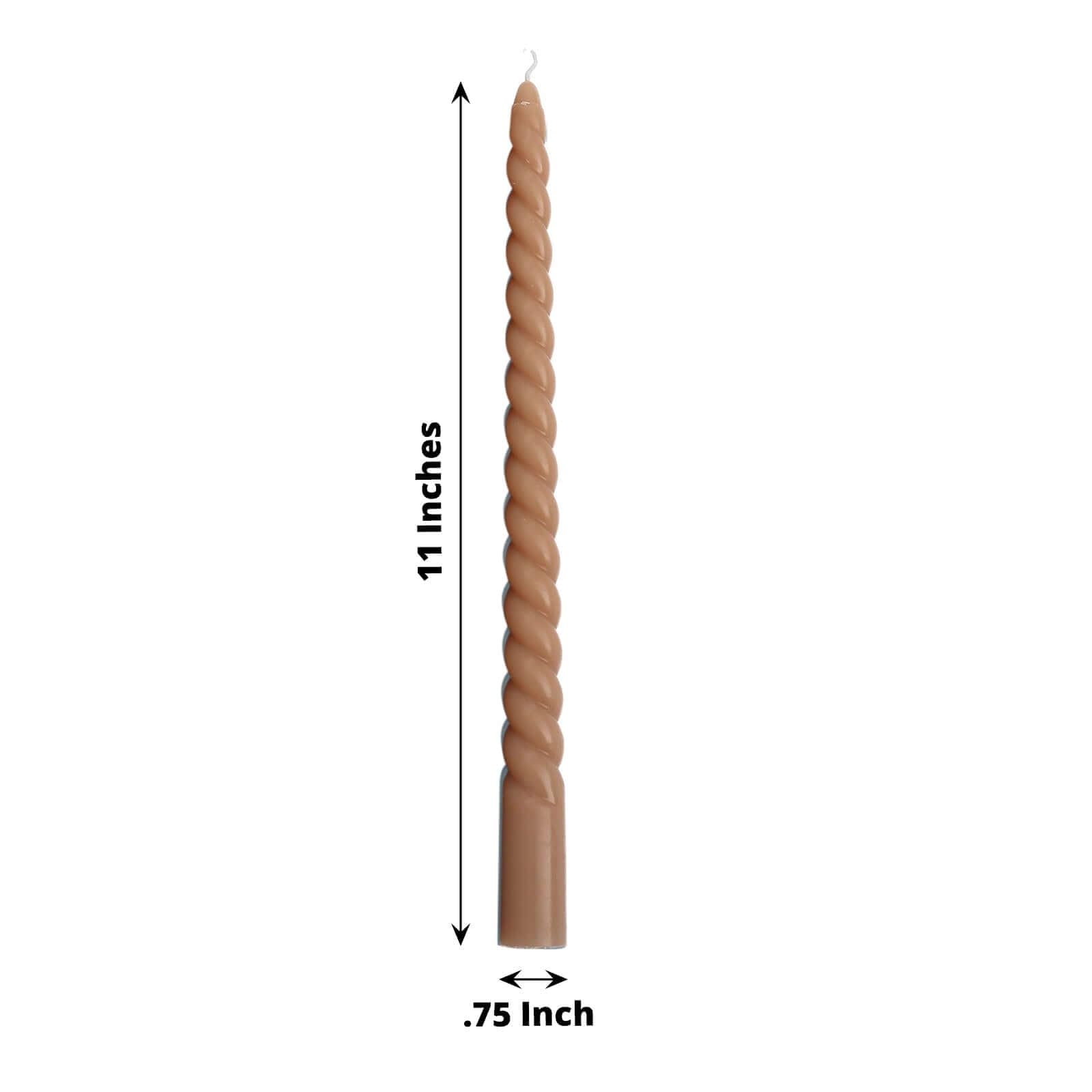 Tableclothsfactory 12 Pack | 11" Beige Premium Spiral Long Burn Wick Taper Candles, Tall Unscented Wax Dinner Candle Sticks - Image 3