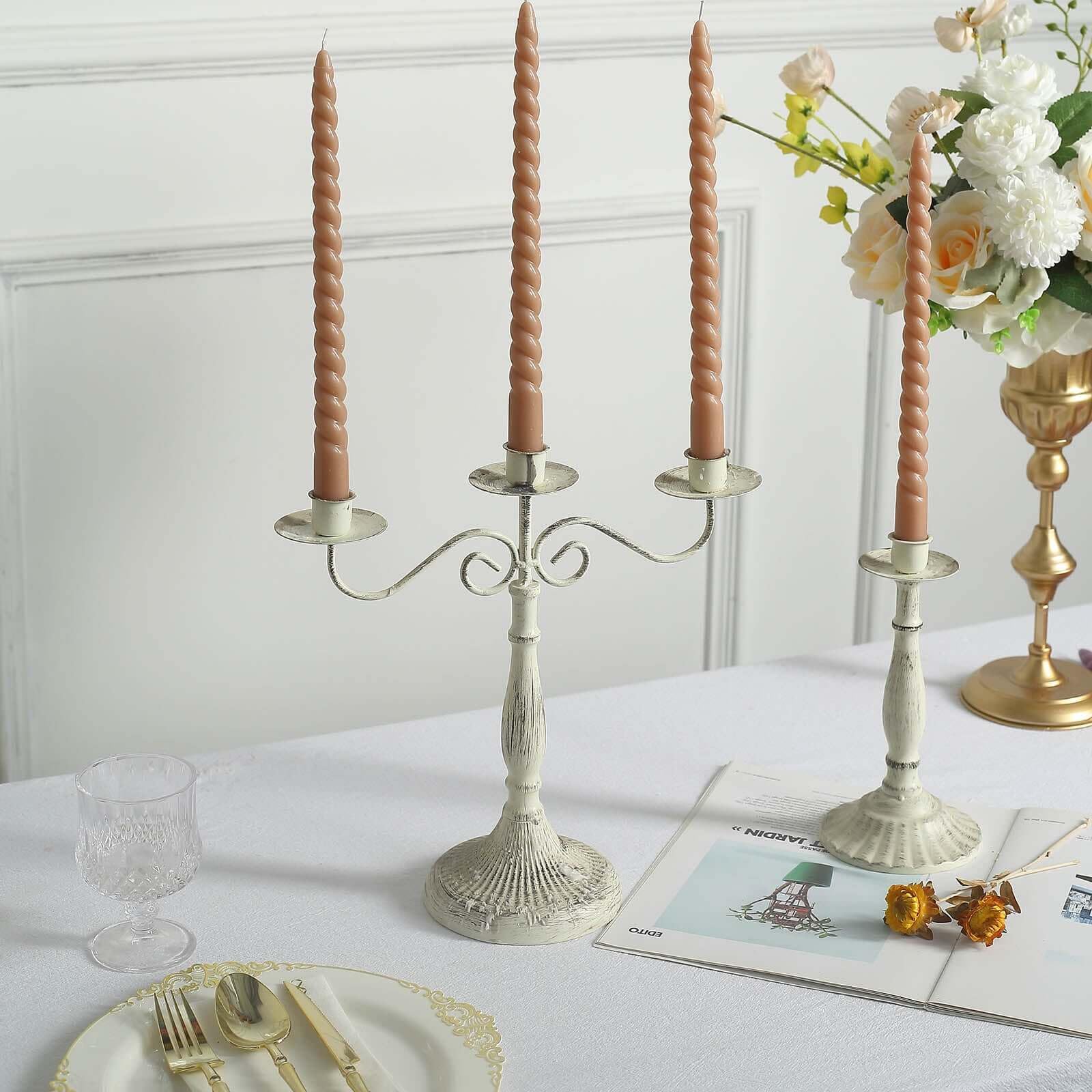 Tableclothsfactory 12 Pack | 11" Beige Premium Spiral Long Burn Wick Taper Candles, Tall Unscented Wax Dinner Candle Sticks - Image 5