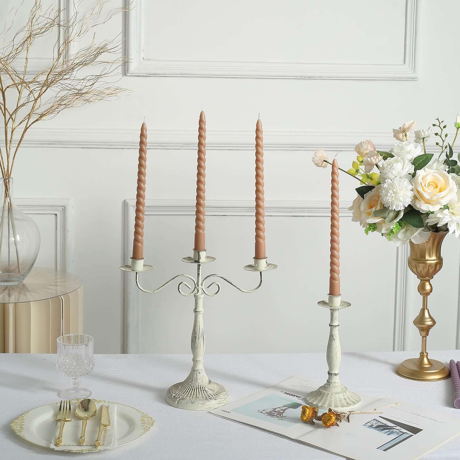 Tableclothsfactory 12 Pack | 11" Beige Premium Spiral Long Burn Wick Taper Candles, Tall Unscented Wax Dinner Candle Sticks - Image 6