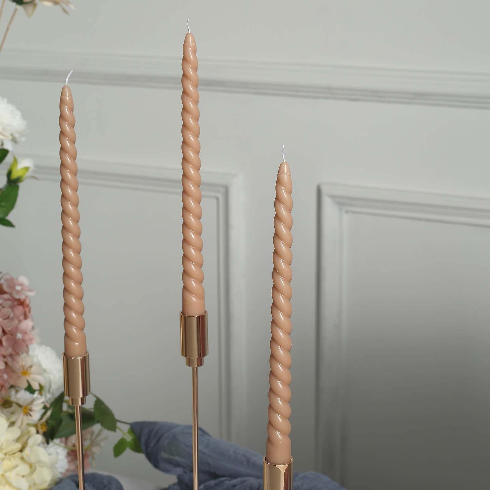 Tableclothsfactory 12 Pack | 11" Beige Premium Spiral Long Burn Wick Taper Candles, Tall Unscented Wax Dinner Candle Sticks - Image 9
