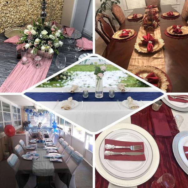 Tableclothsfactory 12" x 108" Dusty Blue Accordion Crinkle Taffeta Table Runner - Impeccable Metallic Glint of Lustrous - Perfect for Wedding Ceremonies, Parties, Upscale Occasions, and Any Special - Image 5