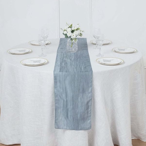 Tableclothsfactory 12" x 108" Dusty Blue Accordion Crinkle Taffeta Table Runner - Impeccable Metallic Glint of Lustrous - Perfect for Wedding Ceremonies, Parties, Upscale Occasions, and Any Special - Image 6