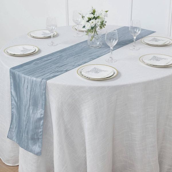 Tableclothsfactory 12" x 108" Dusty Blue Accordion Crinkle Taffeta Table Runner - Impeccable Metallic Glint of Lustrous - Perfect for Wedding Ceremonies, Parties, Upscale Occasions, and Any Special - Image 9