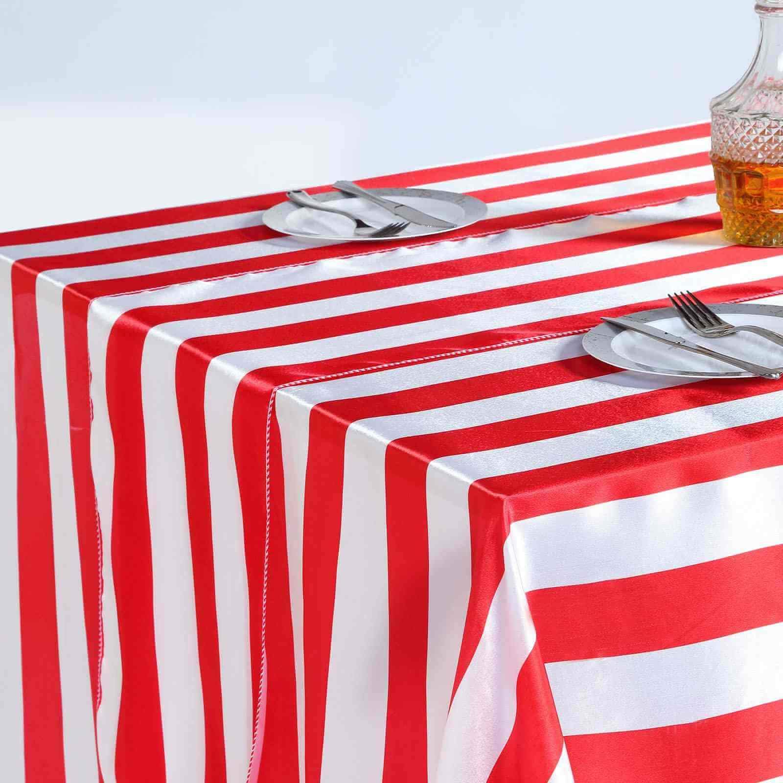 Tableclothsfactory 12" x 108" Satin Stripes Premium Table Runner for Wedding Decor Fit Rectangle and Round Table - Red/White - Image 4