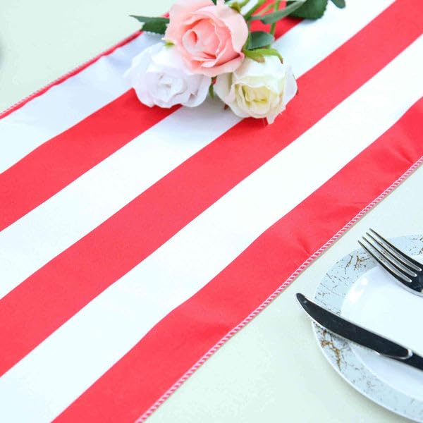 Tableclothsfactory 12" x 108" Satin Stripes Premium Table Runner for Wedding Decor Fit Rectangle and Round Table - Red/White - Image 5