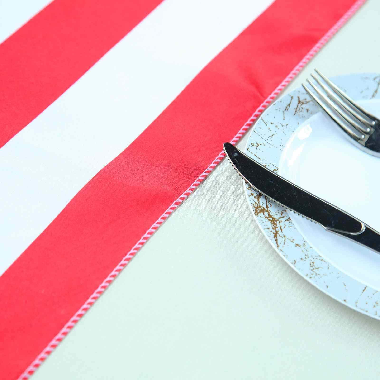 Tableclothsfactory 12" x 108" Satin Stripes Premium Table Runner for Wedding Decor Fit Rectangle and Round Table - Red/White - Image 6