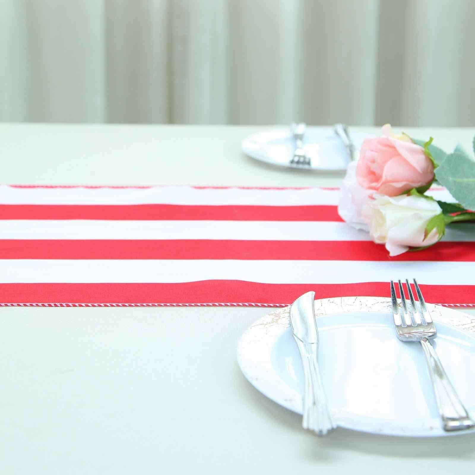 Tableclothsfactory 12" x 108" Satin Stripes Premium Table Runner for Wedding Decor Fit Rectangle and Round Table - Red/White - Image 7