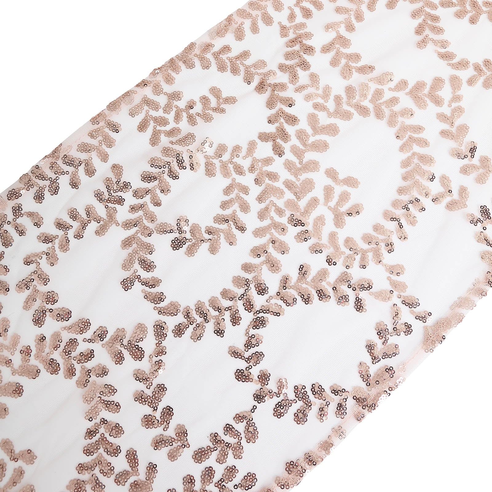 Tableclothsfactory 12"x108" Blush Rose Gold Leaf Vine Embroidered Sequin Mesh Like Table Runner - Image 3