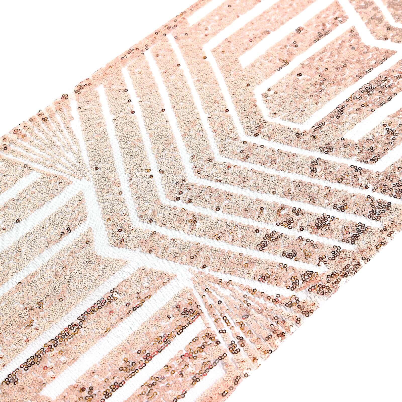 Tableclothsfactory 12"X108" Blush Rose Gold Sparkly Sequin Geometric Tulle Fabric Table Runner - Image 3