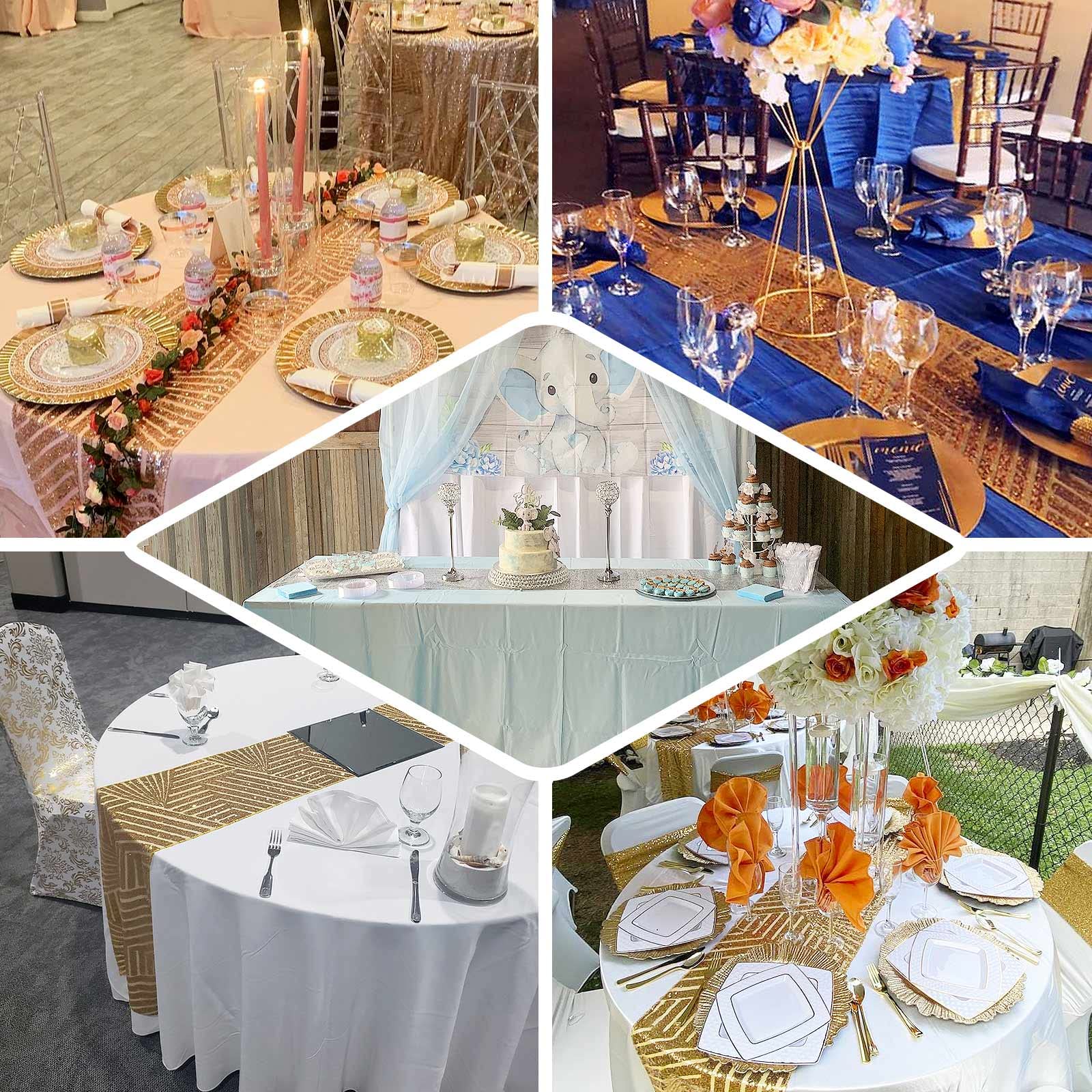 Tableclothsfactory 12"X108" Blush Rose Gold Sparkly Sequin Geometric Tulle Fabric Table Runner - Image 5