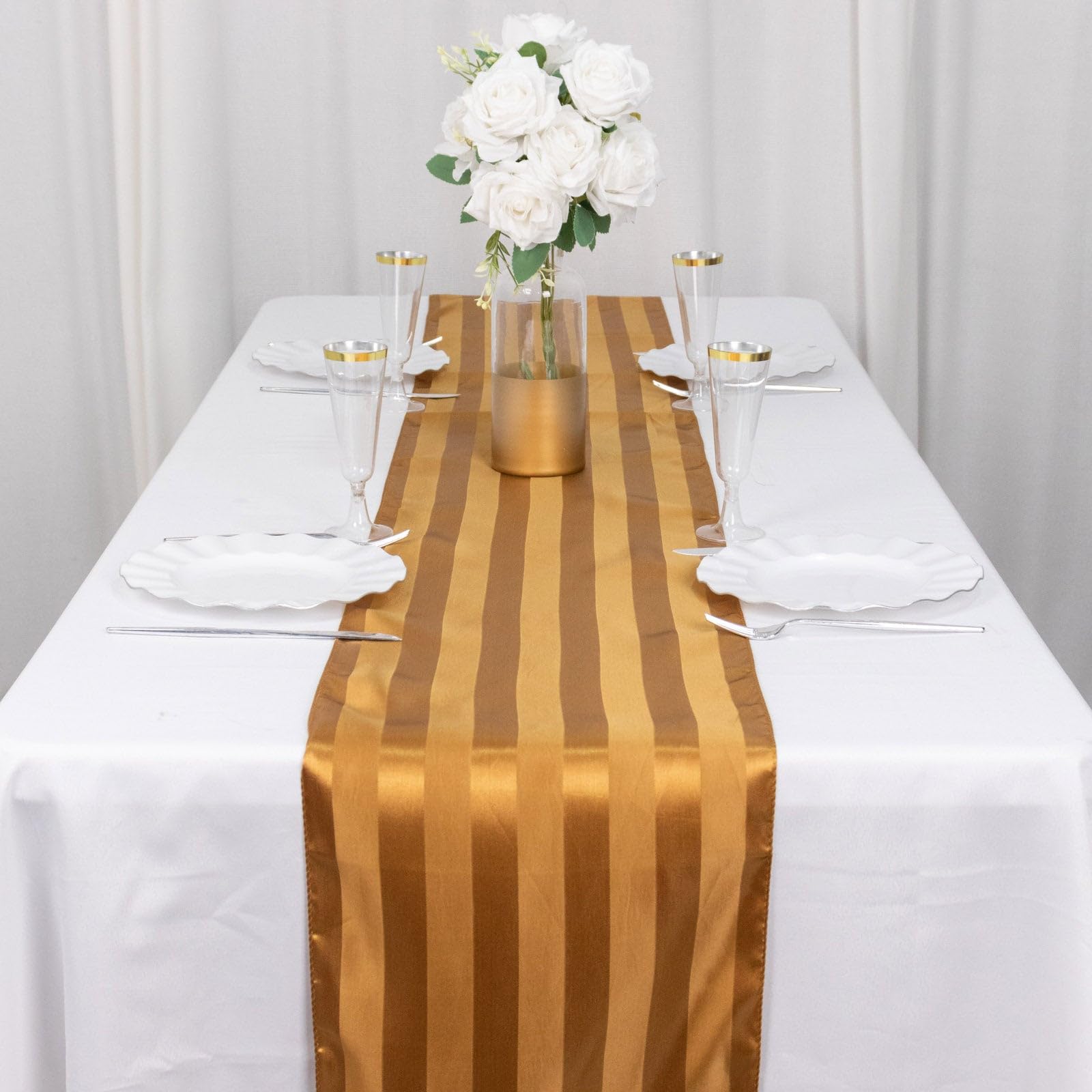 Tableclothsfactory 12"x108" Gold Satin Stripe Table Runner, Elegant Tablecloth Runner - Image 3