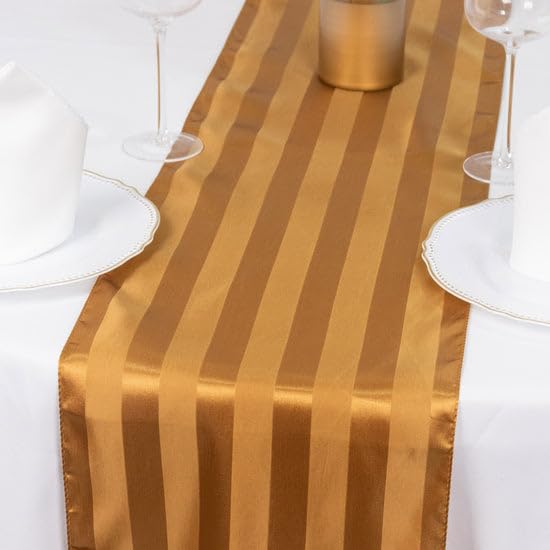 Tableclothsfactory 12"x108" Gold Satin Stripe Table Runner, Elegant Tablecloth Runner - Image 4