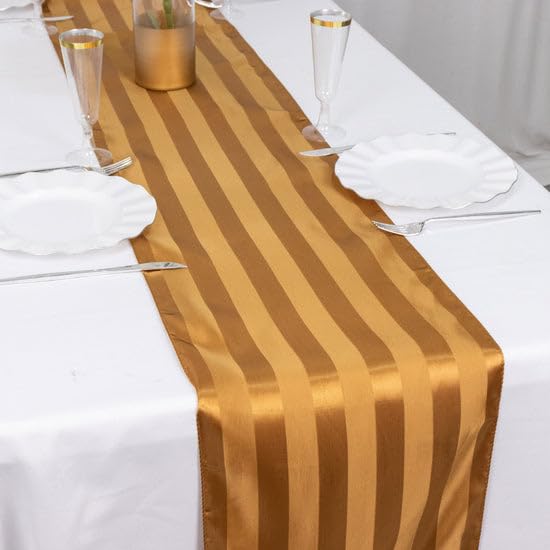 Tableclothsfactory 12"x108" Gold Satin Stripe Table Runner, Elegant Tablecloth Runner - Image 7
