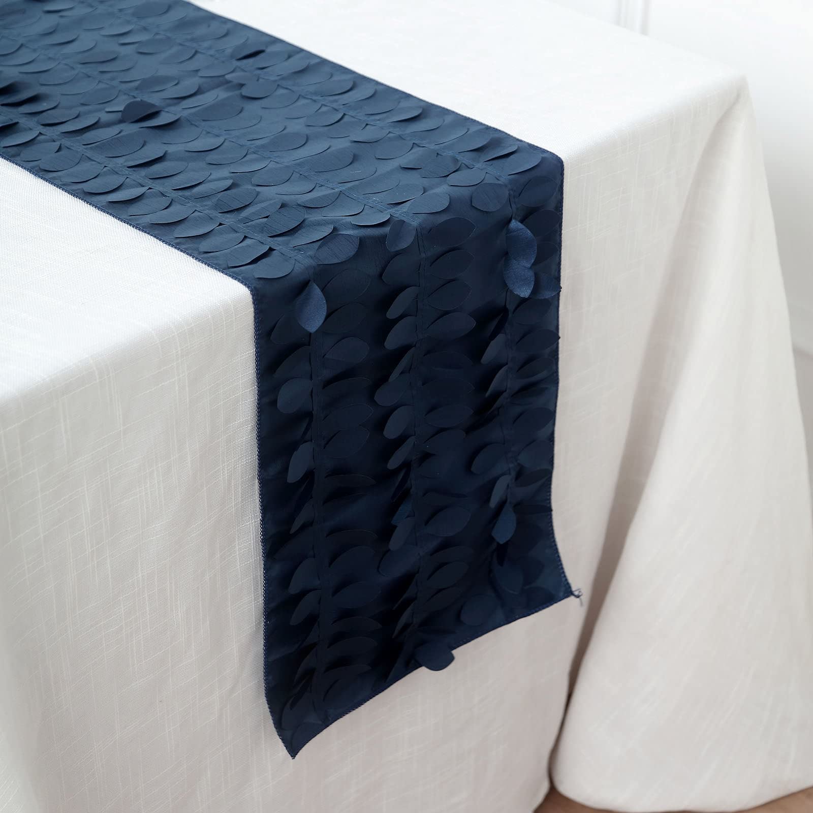 Tableclothsfactory 12"X108" Navy Blue 3D Leaf Petal Taffeta Fabric Table Runner - Image 4