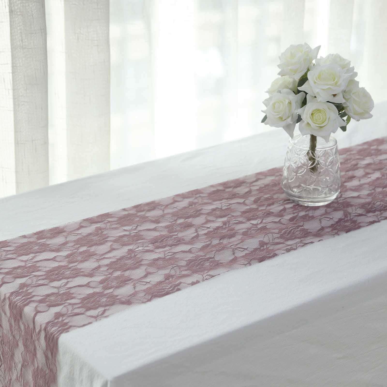 Tableclothsfactory 12"X108" Violet Amethyst Vintage Rose Flower Lace Table Runner - Image 4