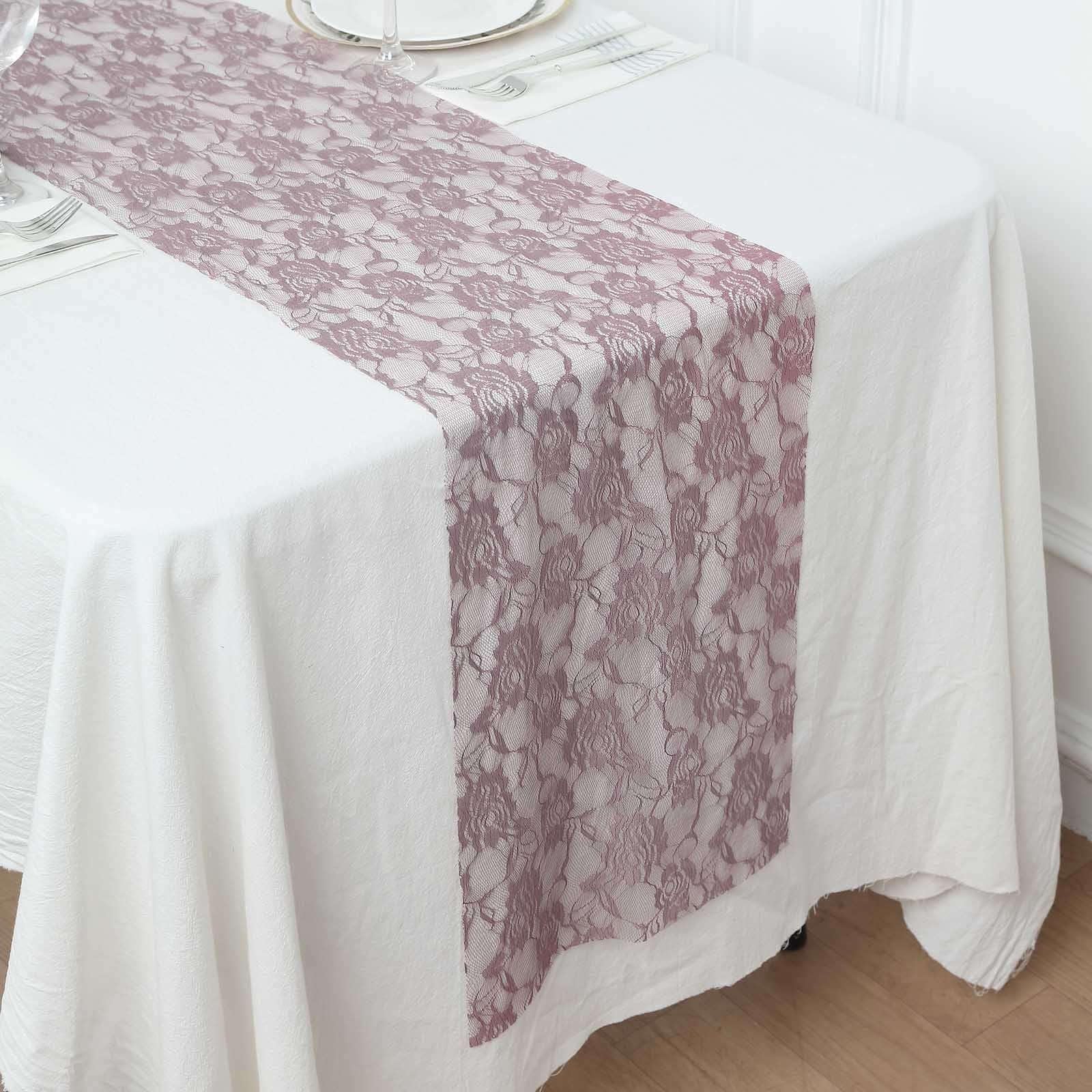 Tableclothsfactory 12"X108" Violet Amethyst Vintage Rose Flower Lace Table Runner - Image 5