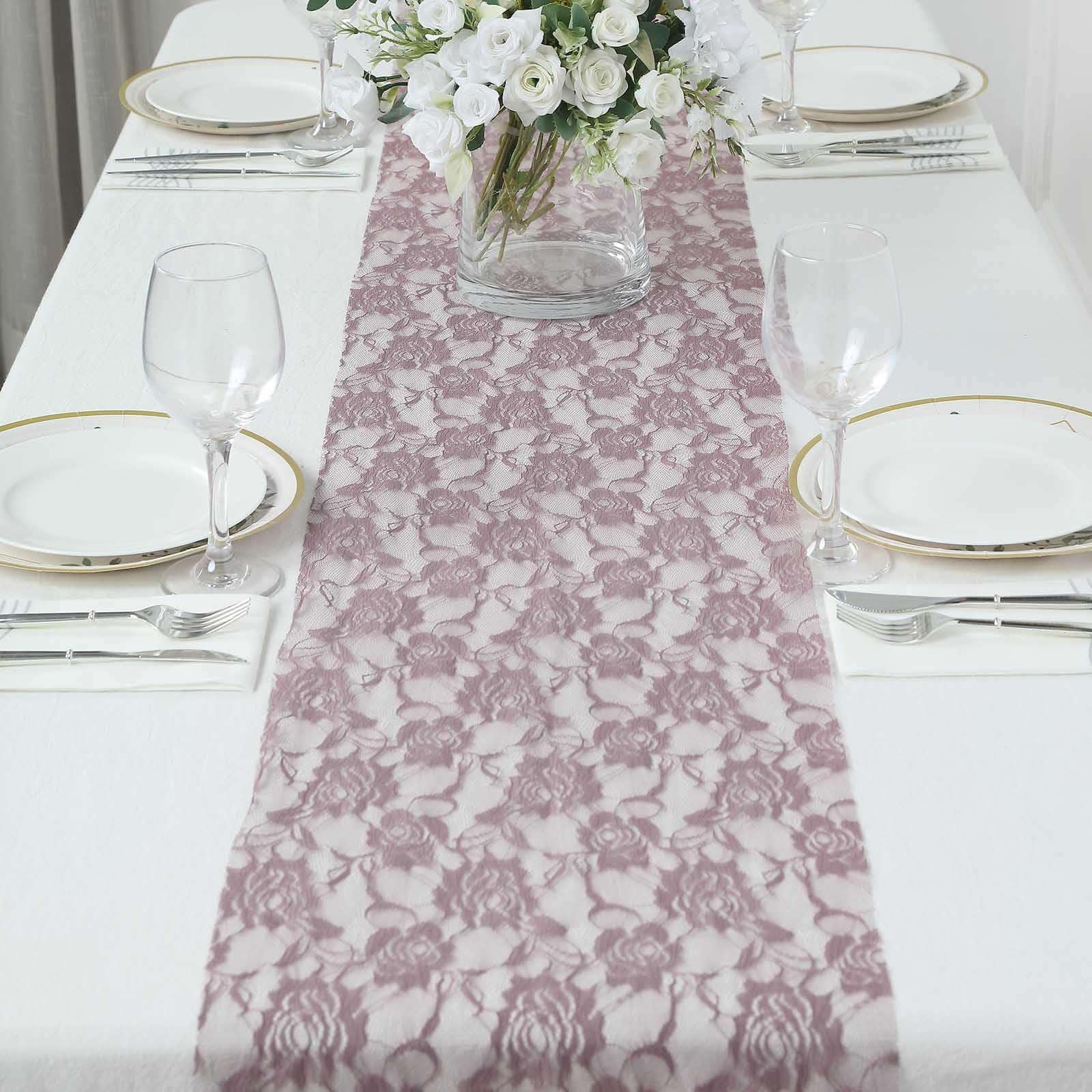 Tableclothsfactory 12"X108" Violet Amethyst Vintage Rose Flower Lace Table Runner - Image 6