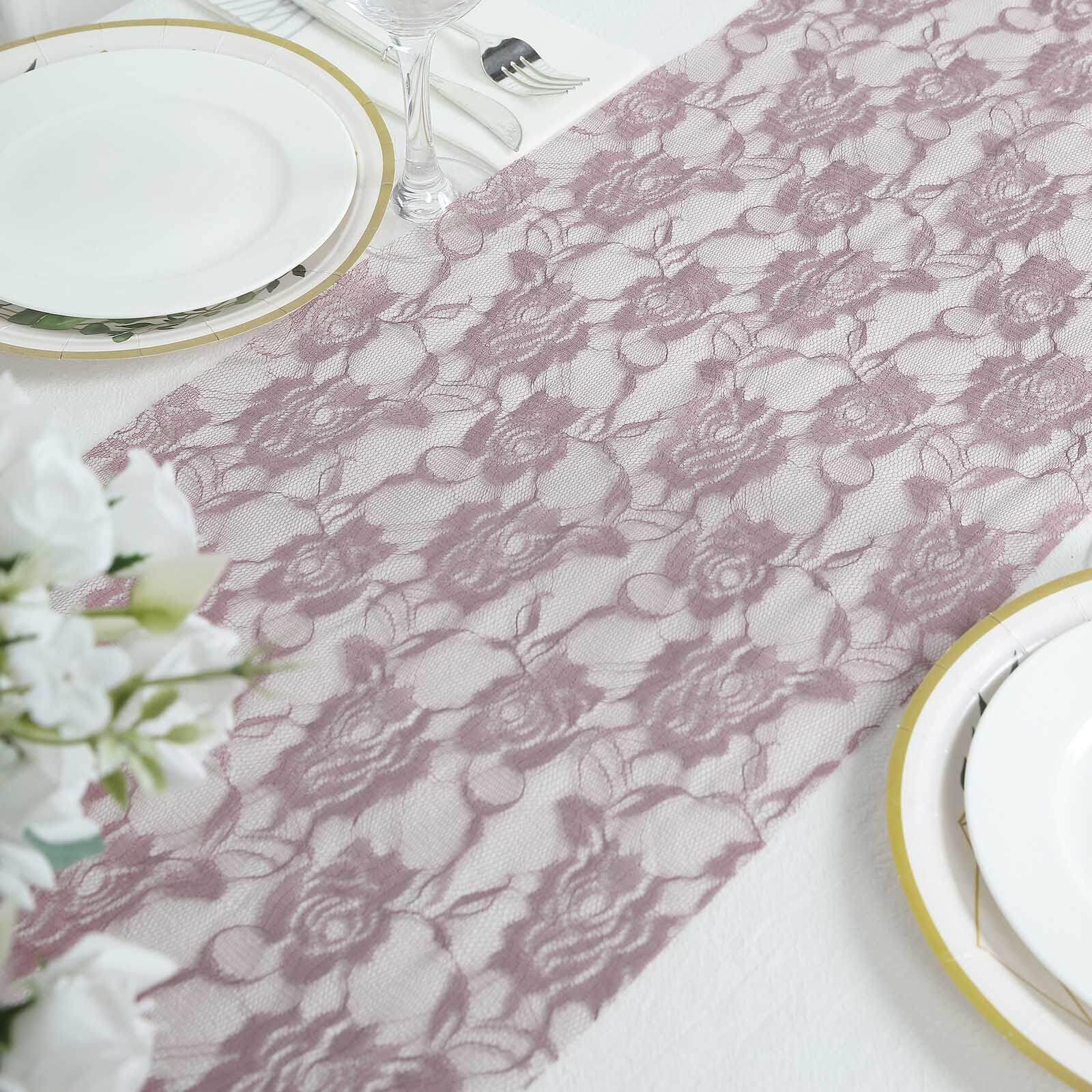 Tableclothsfactory 12"X108" Violet Amethyst Vintage Rose Flower Lace Table Runner - Image 7