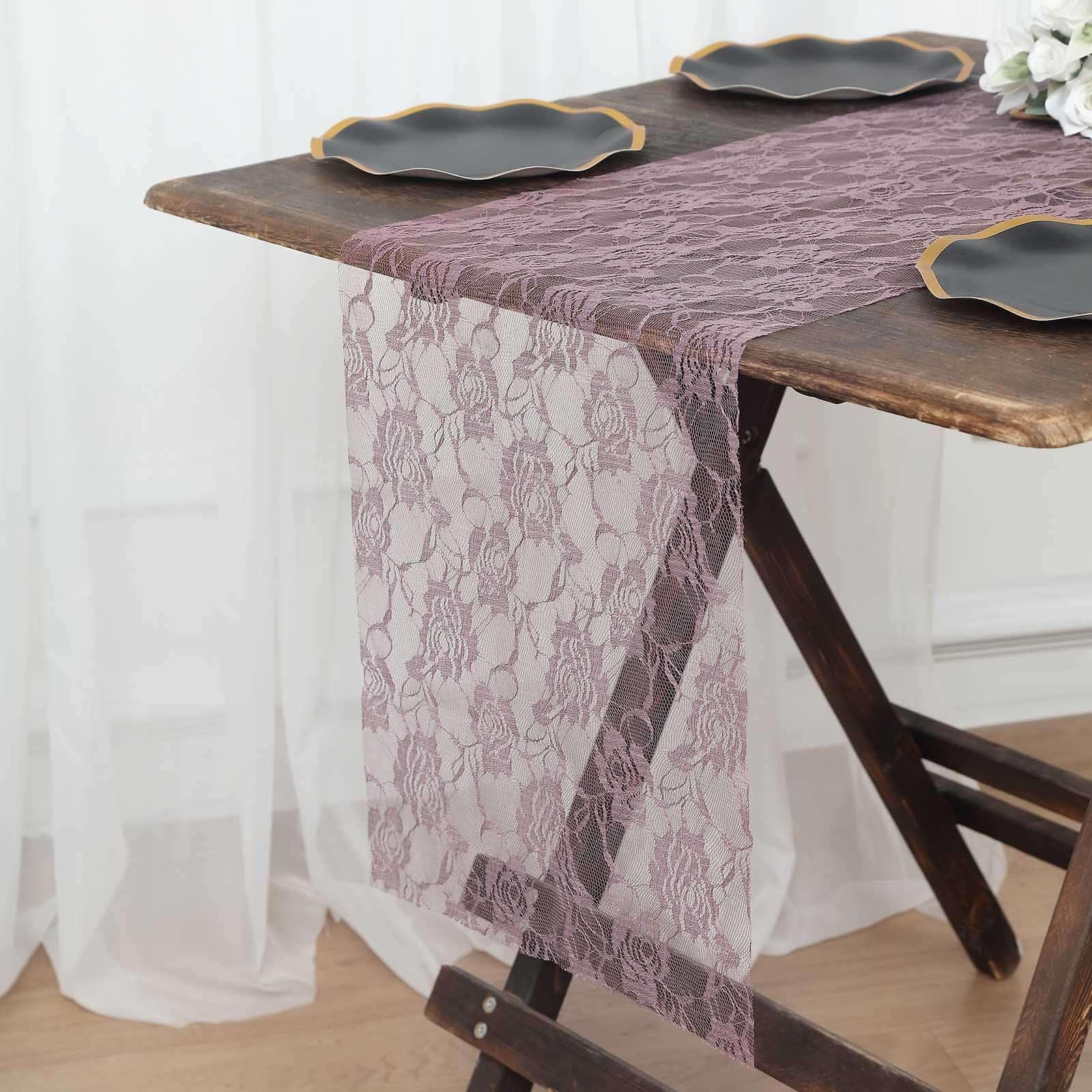 Tableclothsfactory 12"X108" Violet Amethyst Vintage Rose Flower Lace Table Runner - Image 8