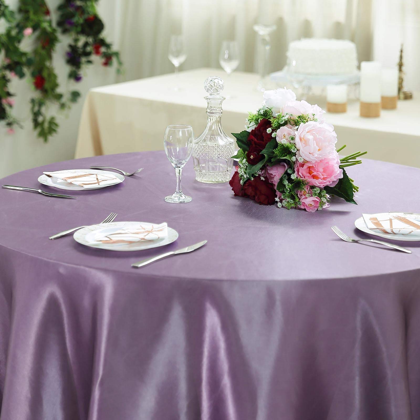 Tableclothsfactory 120" Amethyst Wholesale Linens Satin Round Tablecloth for Kitchen Dining Catering Wedding Birthday Party Events - Image 8