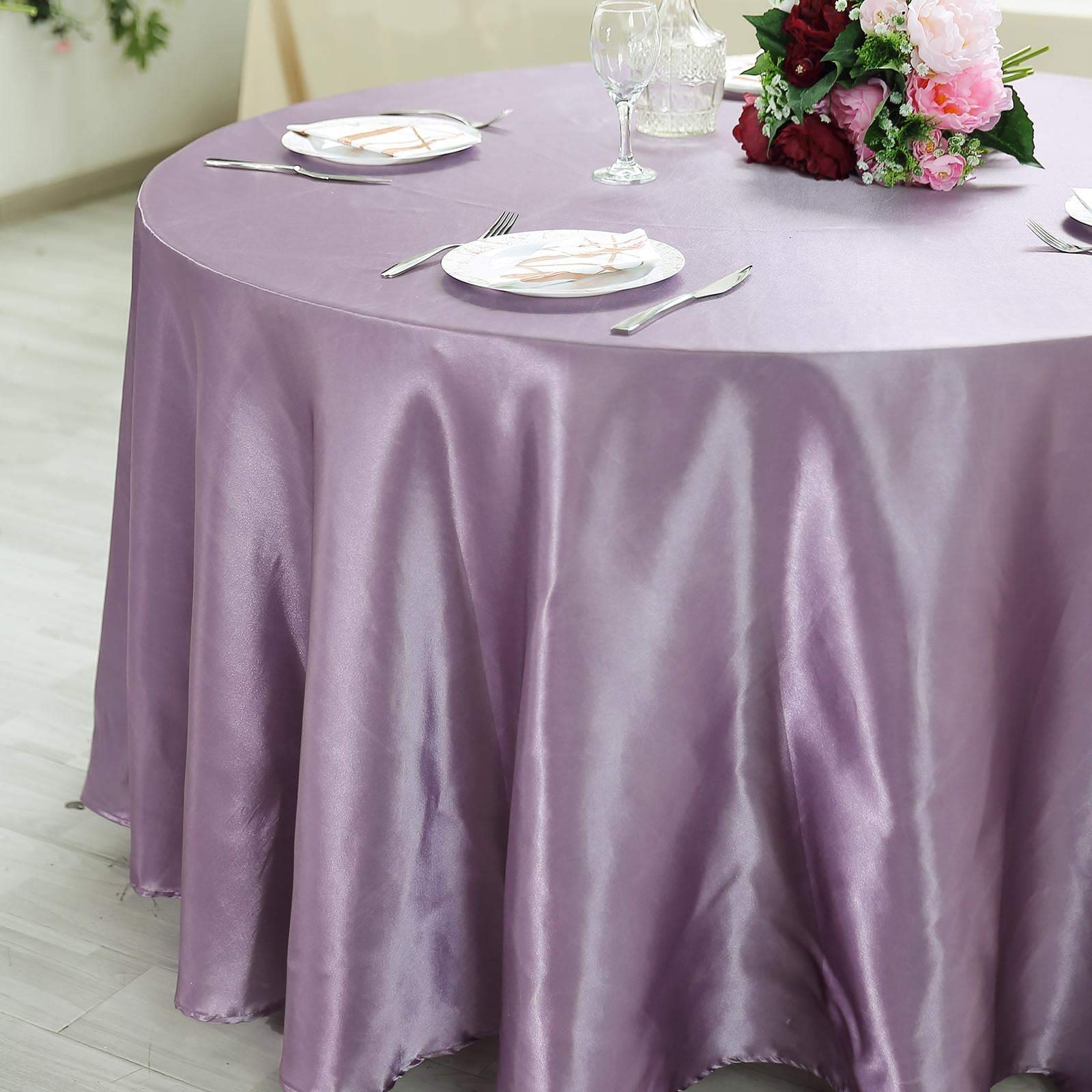 Tableclothsfactory 120" Amethyst Wholesale Linens Satin Round Tablecloth for Kitchen Dining Catering Wedding Birthday Party Events - Image 9