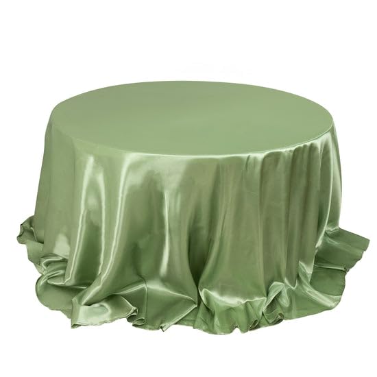 Tableclothsfactory 132" Sage Green Seamless Satin Round Tablecloth - Image 3