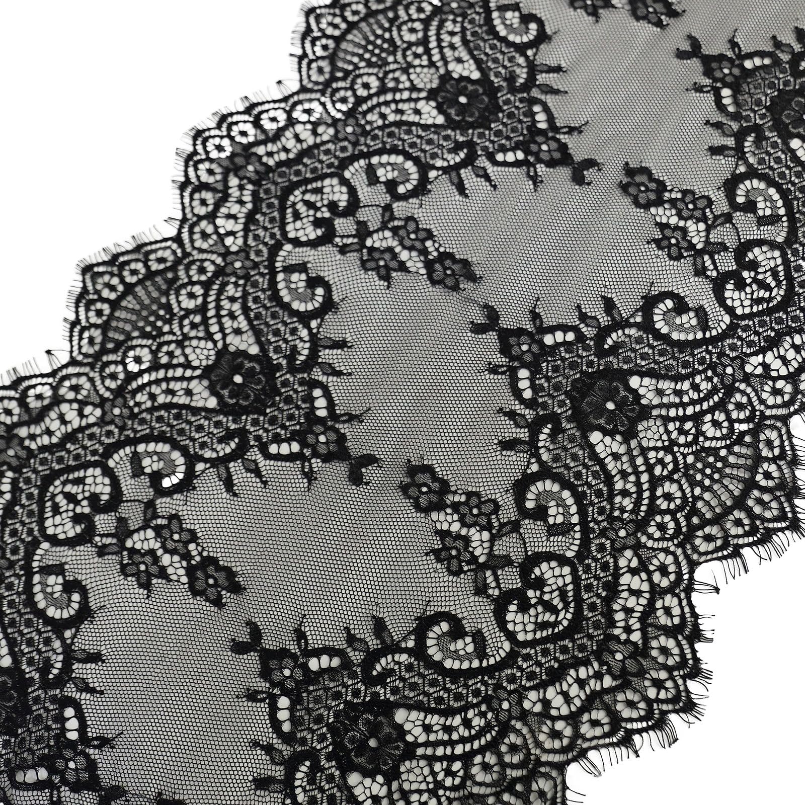 Tableclothsfactory 15"x117" Black Premium Lace Table Runner Vintage Classy Rustic Runner Decor with Scalloped Frill Edges - Image 3