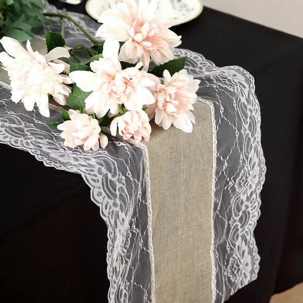 Tableclothsfactory 16"x108" Taupe Faux Burlap Jute Lace Table Runner Boho Chic Rustic Decor - Image 6