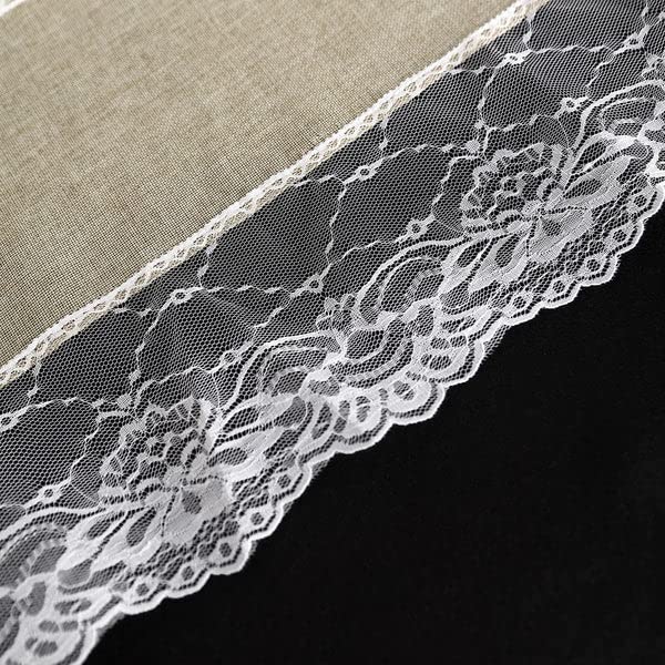 Tableclothsfactory 16"x108" Taupe Faux Burlap Jute Lace Table Runner Boho Chic Rustic Decor - Image 7