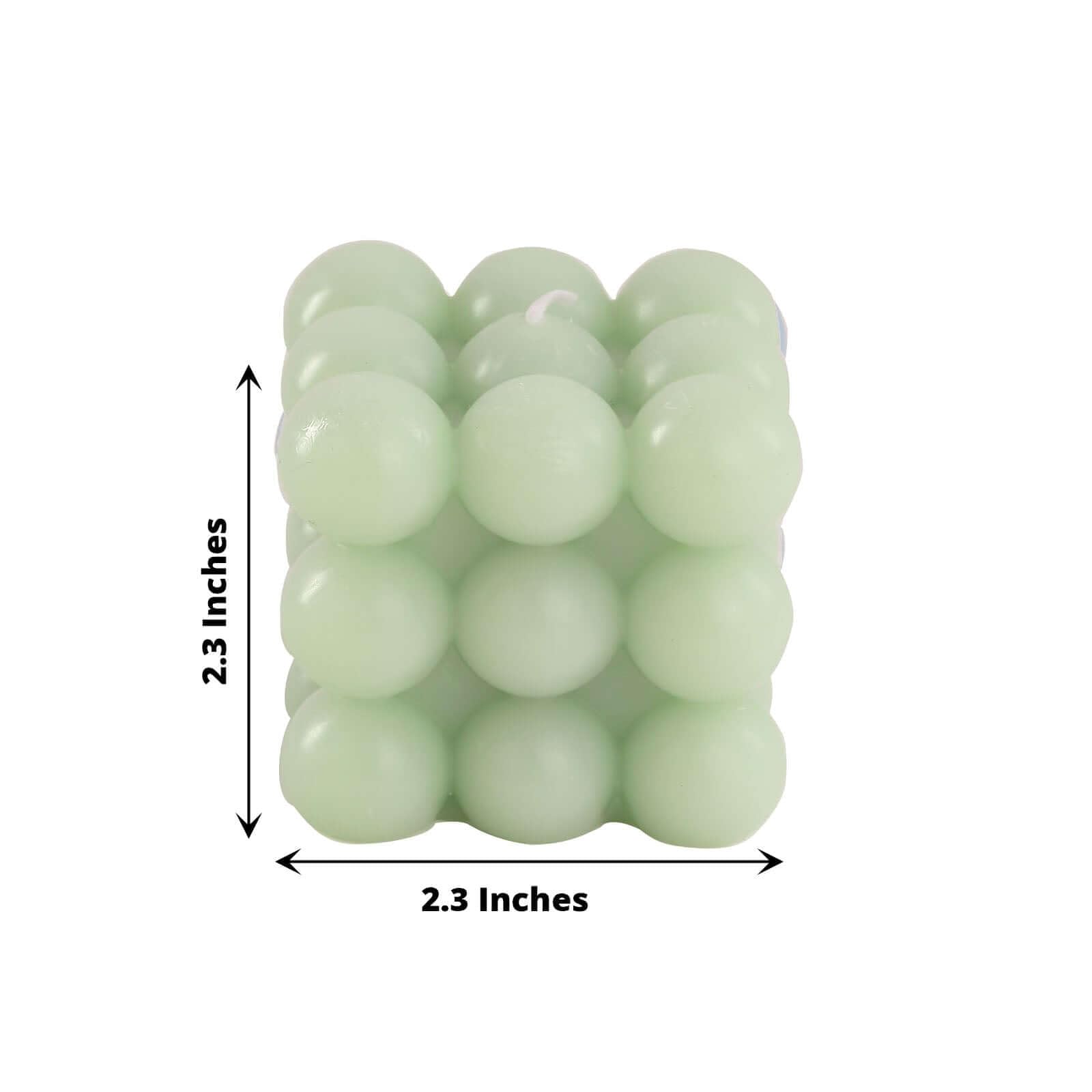 Tableclothsfactory 2 Pack | Sage Green 2" Bubble Cube Paraffin Wax Candles, Unscented Square Pillar Candle, Party Favor Gift - Image 3