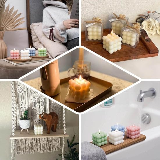 Tableclothsfactory 2 Pack | Sage Green 2" Bubble Cube Paraffin Wax Candles, Unscented Square Pillar Candle, Party Favor Gift - Image 5