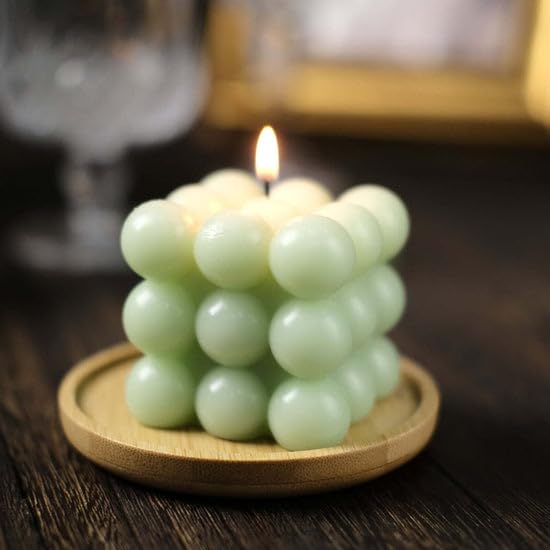 Tableclothsfactory 2 Pack | Sage Green 2" Bubble Cube Paraffin Wax Candles, Unscented Square Pillar Candle, Party Favor Gift - Image 6