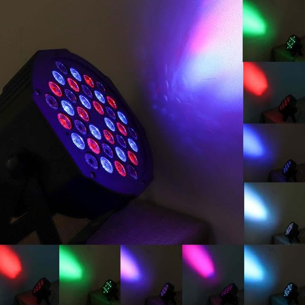 Tableclothsfactory 220V Auto Play Party Spotlight W/Remote, 36 LED DJ Stage Uplight, RGB Multi-Color Sound Activated Strobe Par Light - Image 6