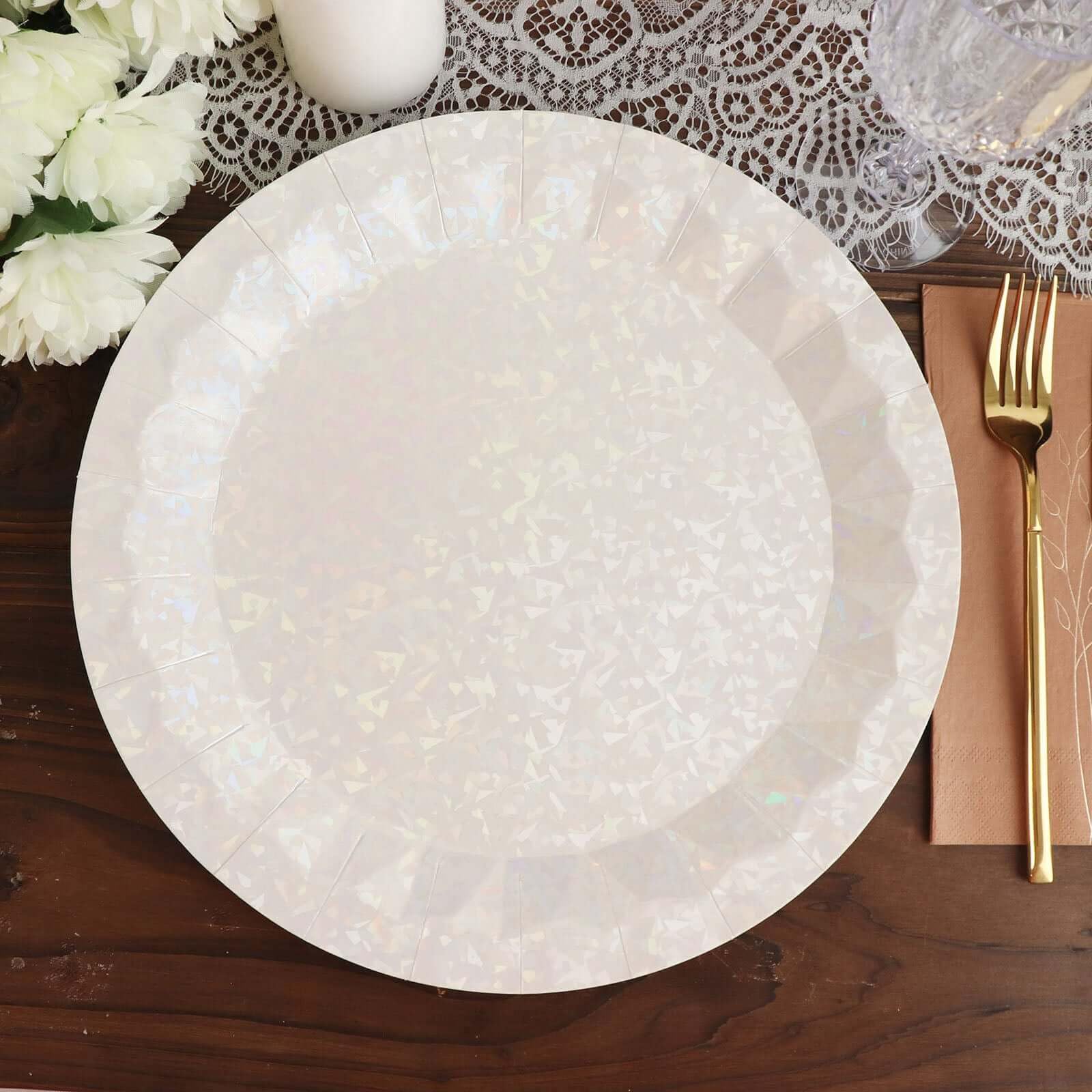 Tableclothsfactory 25 Pack | 12" Geometric Metallic Iridescent Foil Large Dinner Paper Plates, Disposable Serving Party Plates - 400 GSM - Image 5