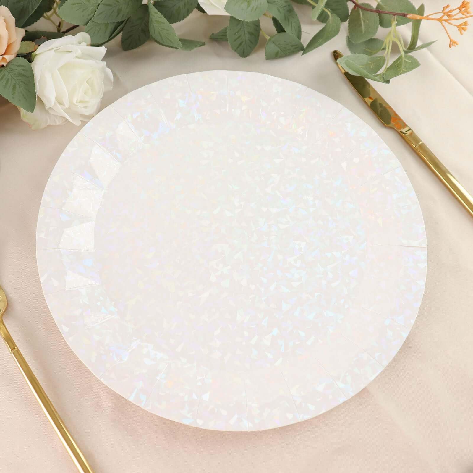 Tableclothsfactory 25 Pack | 12" Geometric Metallic Iridescent Foil Large Dinner Paper Plates, Disposable Serving Party Plates - 400 GSM - Image 6