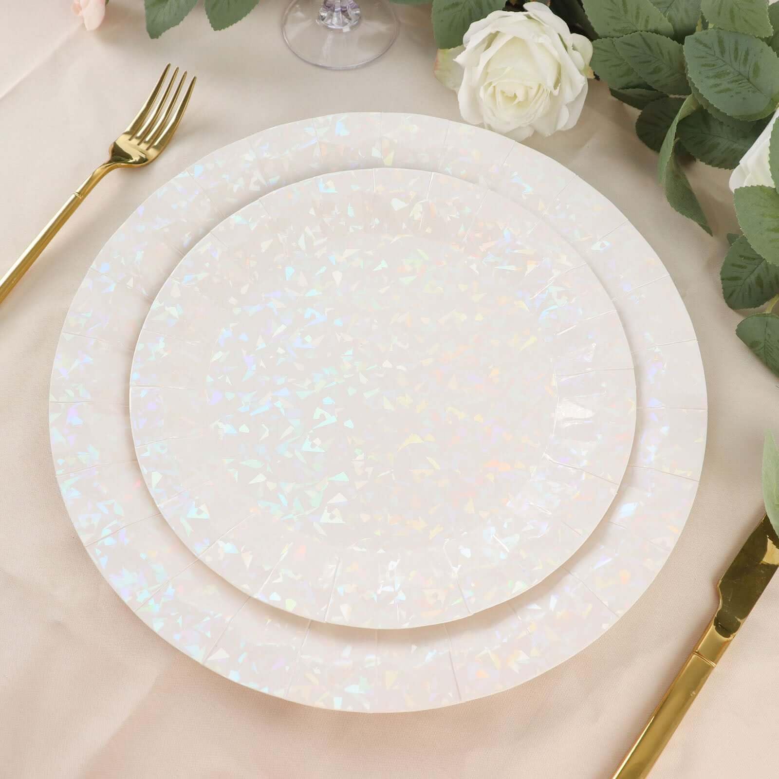 Tableclothsfactory 25 Pack | 12" Geometric Metallic Iridescent Foil Large Dinner Paper Plates, Disposable Serving Party Plates - 400 GSM - Image 7