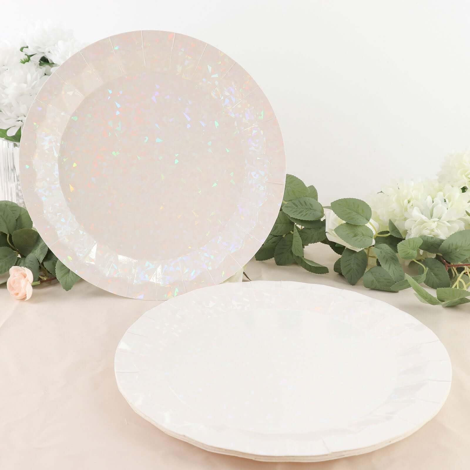 Tableclothsfactory 25 Pack | 12" Geometric Metallic Iridescent Foil Large Dinner Paper Plates, Disposable Serving Party Plates - 400 GSM - Image 8