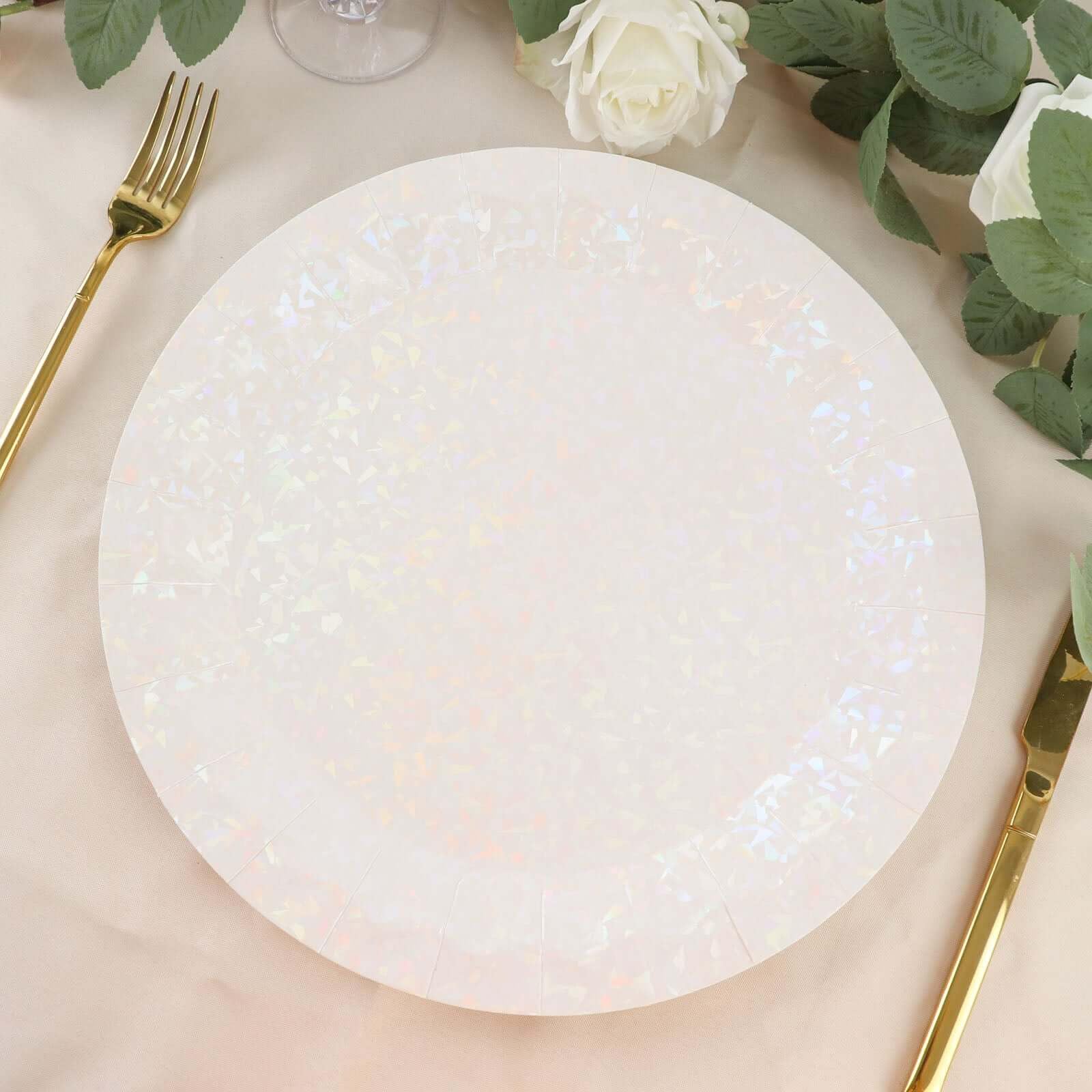 Tableclothsfactory 25 Pack | 12" Geometric Metallic Iridescent Foil Large Dinner Paper Plates, Disposable Serving Party Plates - 400 GSM - Image 9