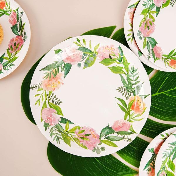 Tableclothsfactory 25 Pack | 7" Spring Floral Premium Dessert, Appetizer Paper Plates, Disposable Party Plates - 300 GSM - Image 6