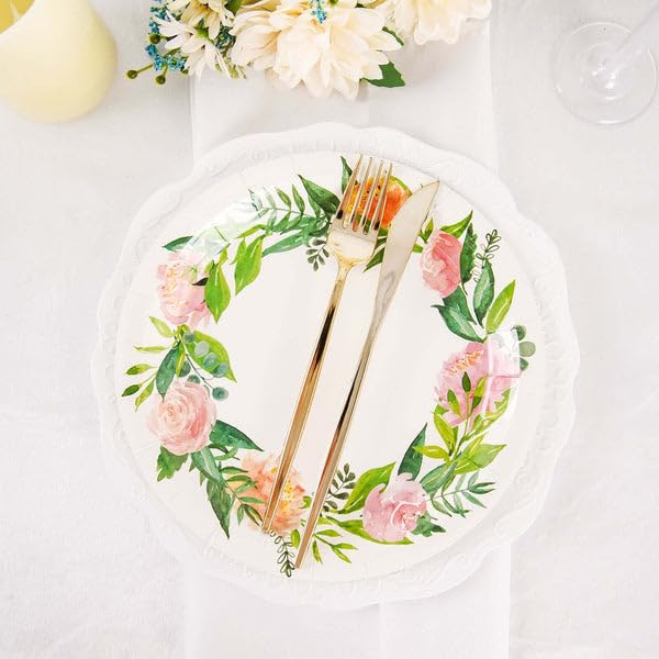 Tableclothsfactory 25 Pack | 7" Spring Floral Premium Dessert, Appetizer Paper Plates, Disposable Party Plates - 300 GSM - Image 8