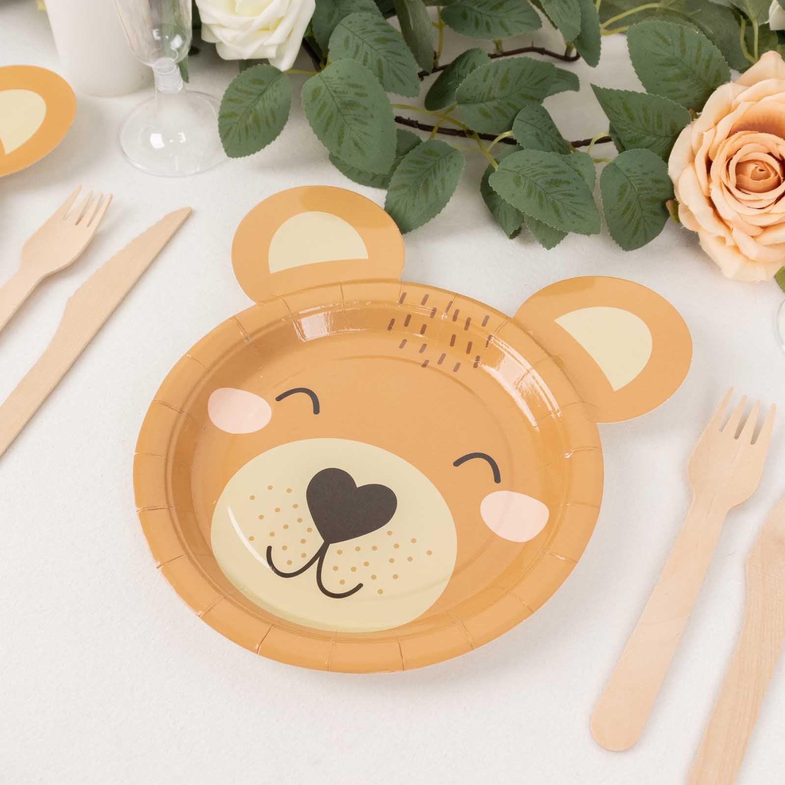 Tableclothsfactory 25 Pack Brown Teddy Bear Dessert Appetizer Paper Plates, 7" Round Animal Print Eco-Friendly Baby Shower Party Plates - 300GSM - Image 6