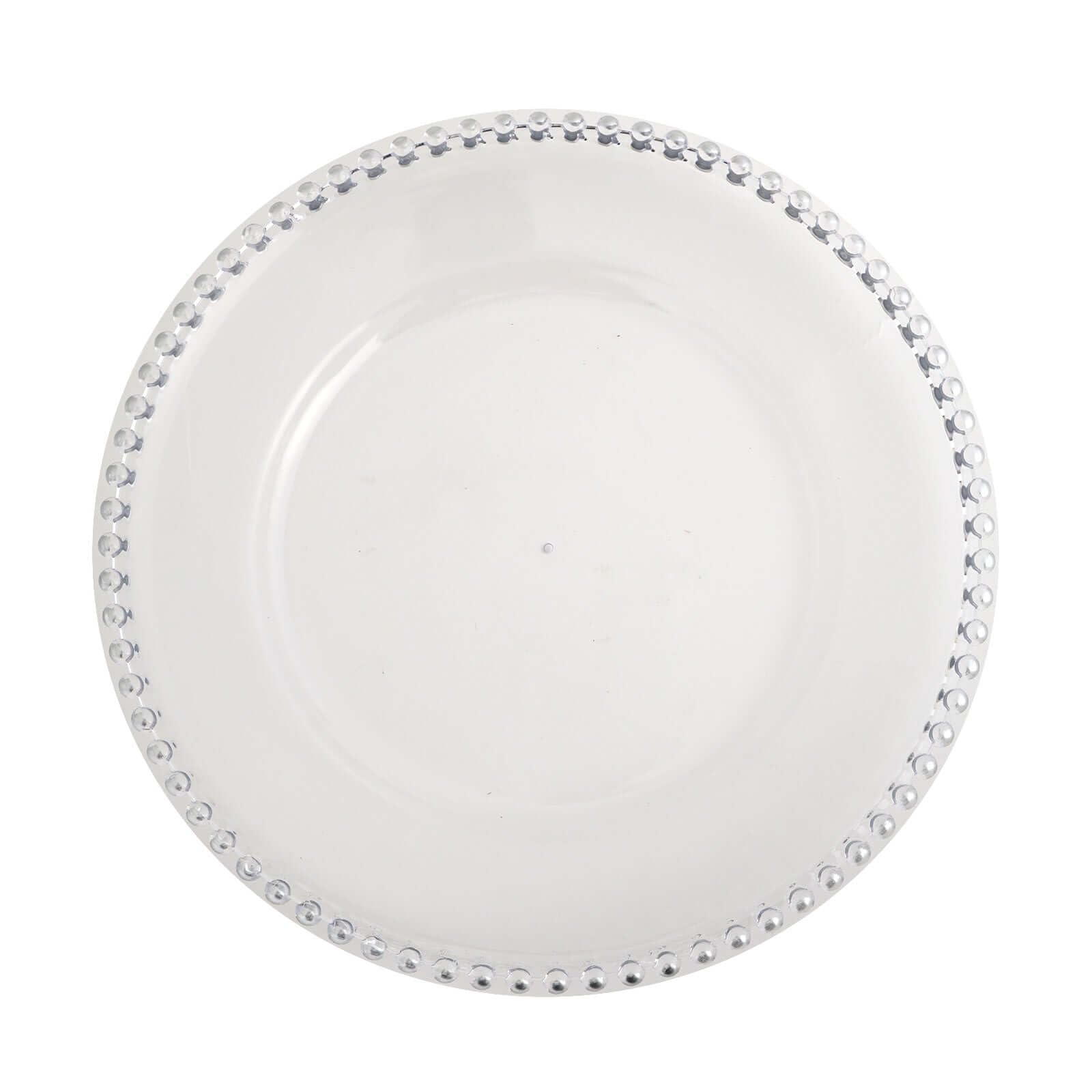 TABLECLOTHSFACTORY 6 Pack 12" Silver Clear Acrylic Round Charger Plates With Beaded Rim Dinner Charger Plates - Image 3