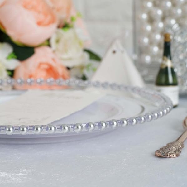 TABLECLOTHSFACTORY 6 Pack 12" Silver Clear Acrylic Round Charger Plates With Beaded Rim Dinner Charger Plates - Image 4