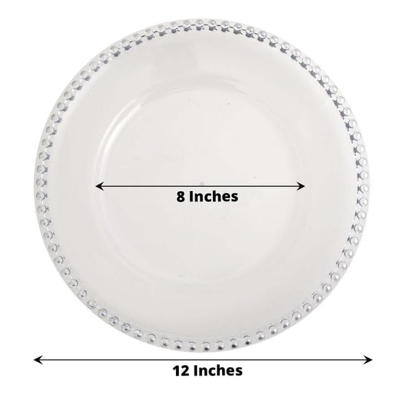 TABLECLOTHSFACTORY 6 Pack 12" Silver Clear Acrylic Round Charger Plates With Beaded Rim Dinner Charger Plates - Image 6
