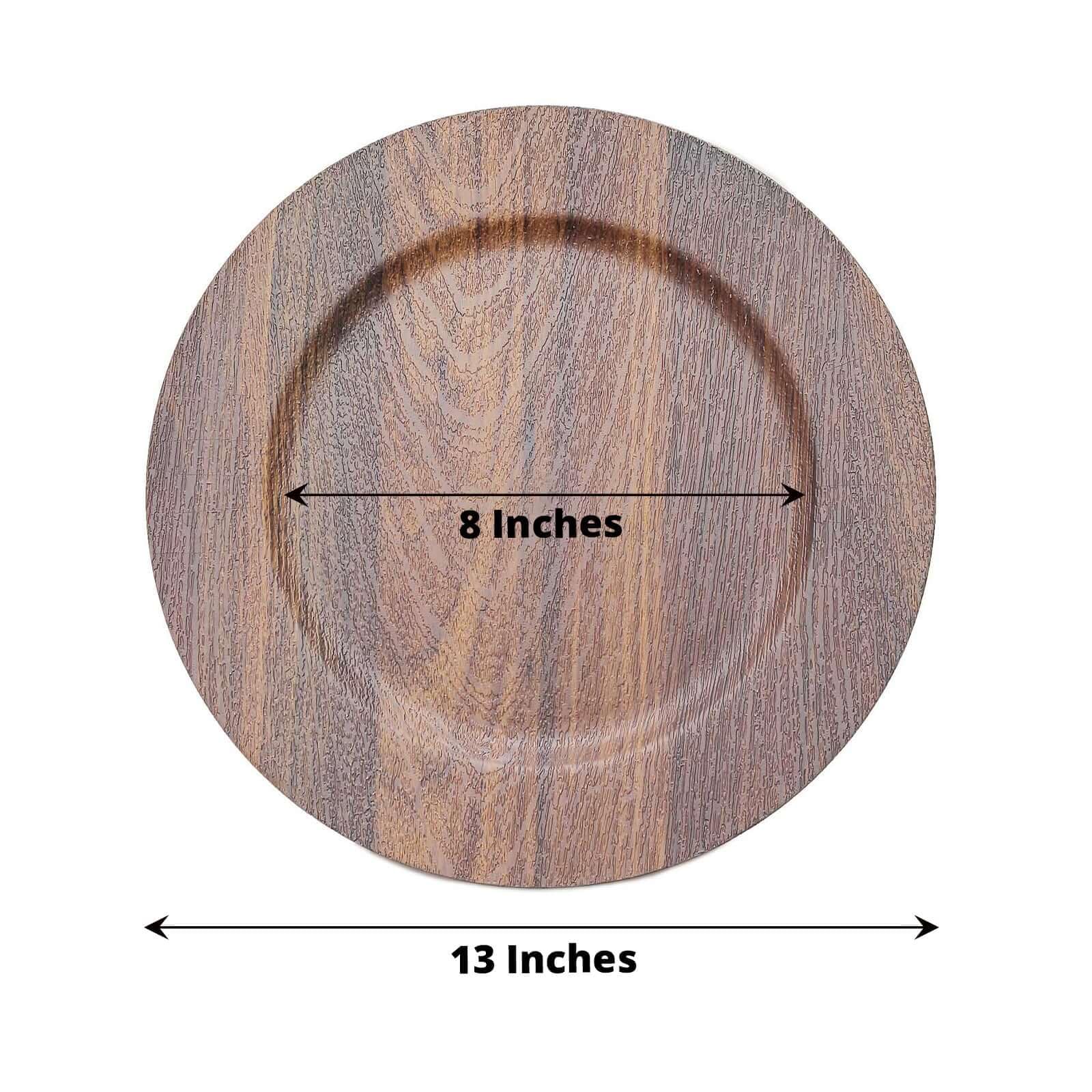 Tableclothsfactory 6 Pack | 13" Dark Brown Boho Chic Faux Wood Plastic Charger Plates, Round Rustic Wedding Party Service Plates - Image 3